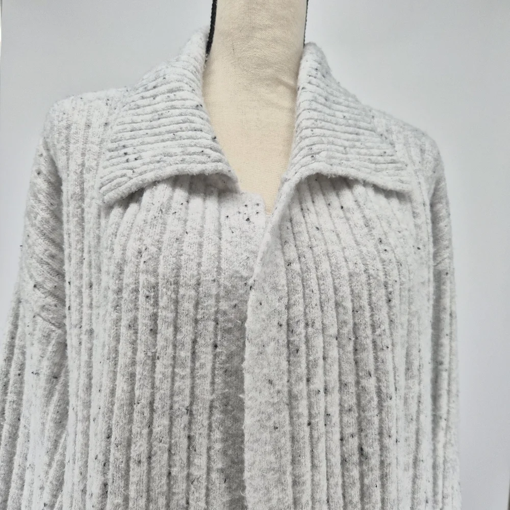 Song of Style Long Ribbed Knit Sz Large Soft Cardigan Duster Gray Fleck‎ Pockets